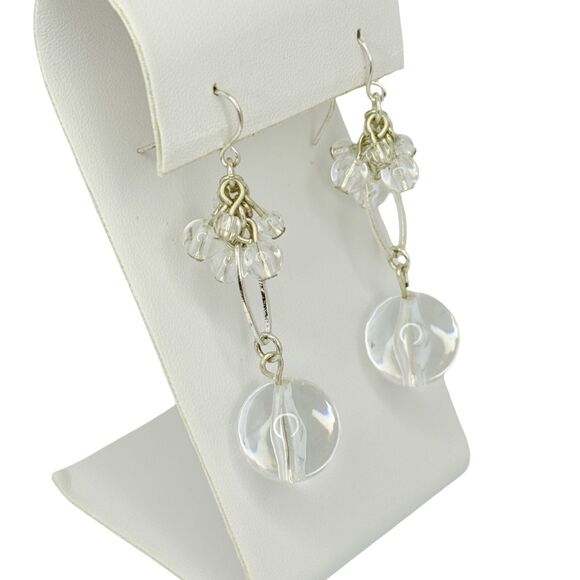 VTG Glass Beaded Dangle Earrings 2" Chandelier Silver-Tone Elegant Statement - Picture 5 of 10